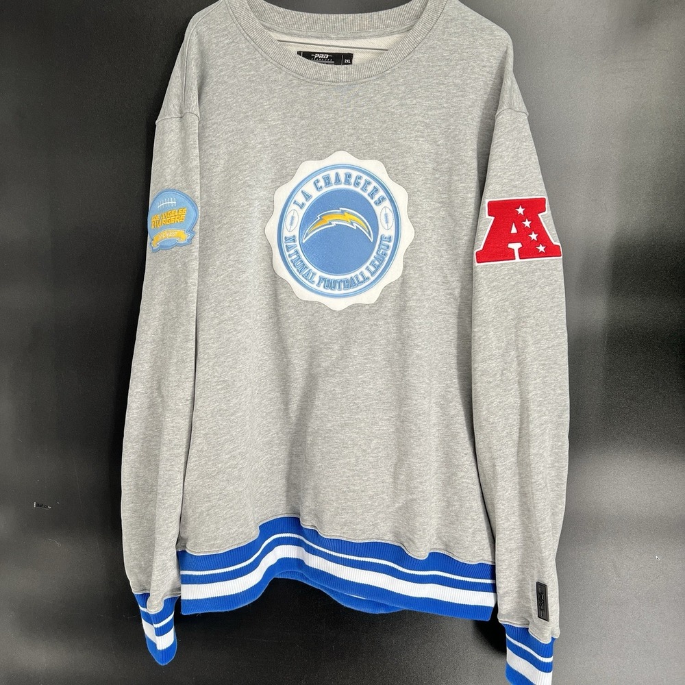 Pro Standard Men's LA Chargers Crewneck Sweater Gray Chenille Patch Size 2XL
